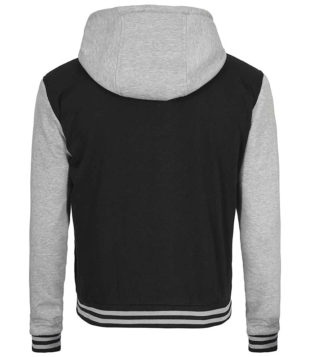 Men's Black and Grey Varsity Jacket with Hood - Letterman Style