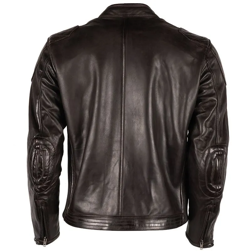 Men's Brown Cropped Leather Motorcycle Jacket