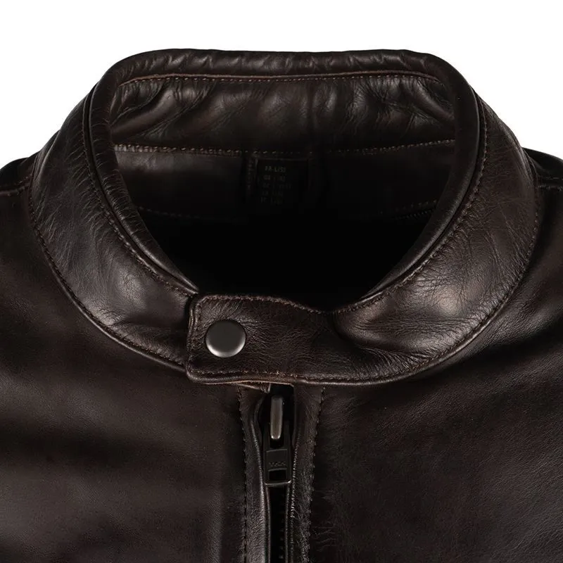 Men's Brown Cropped Leather Motorcycle Jacket