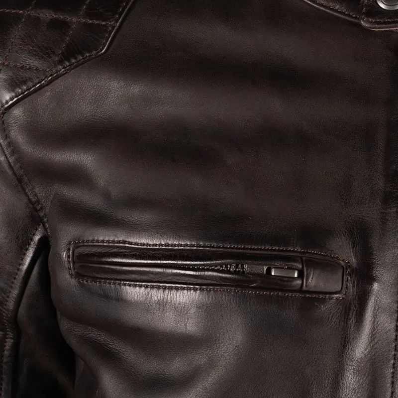 Men's Brown Cropped Leather Motorcycle Jacket