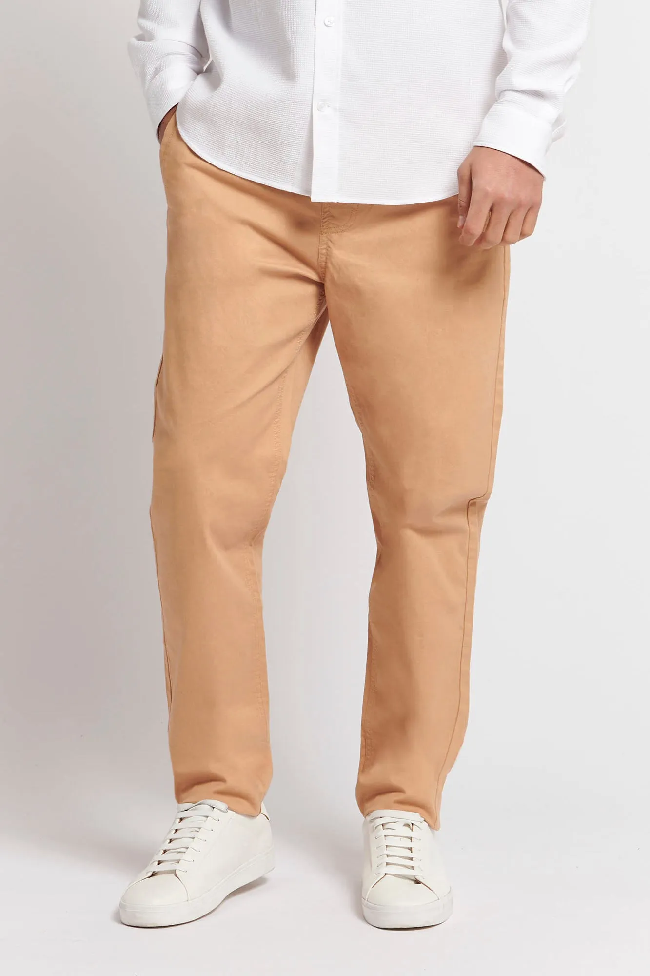 Mens Drawstring Waist Casual Trousers in Tan