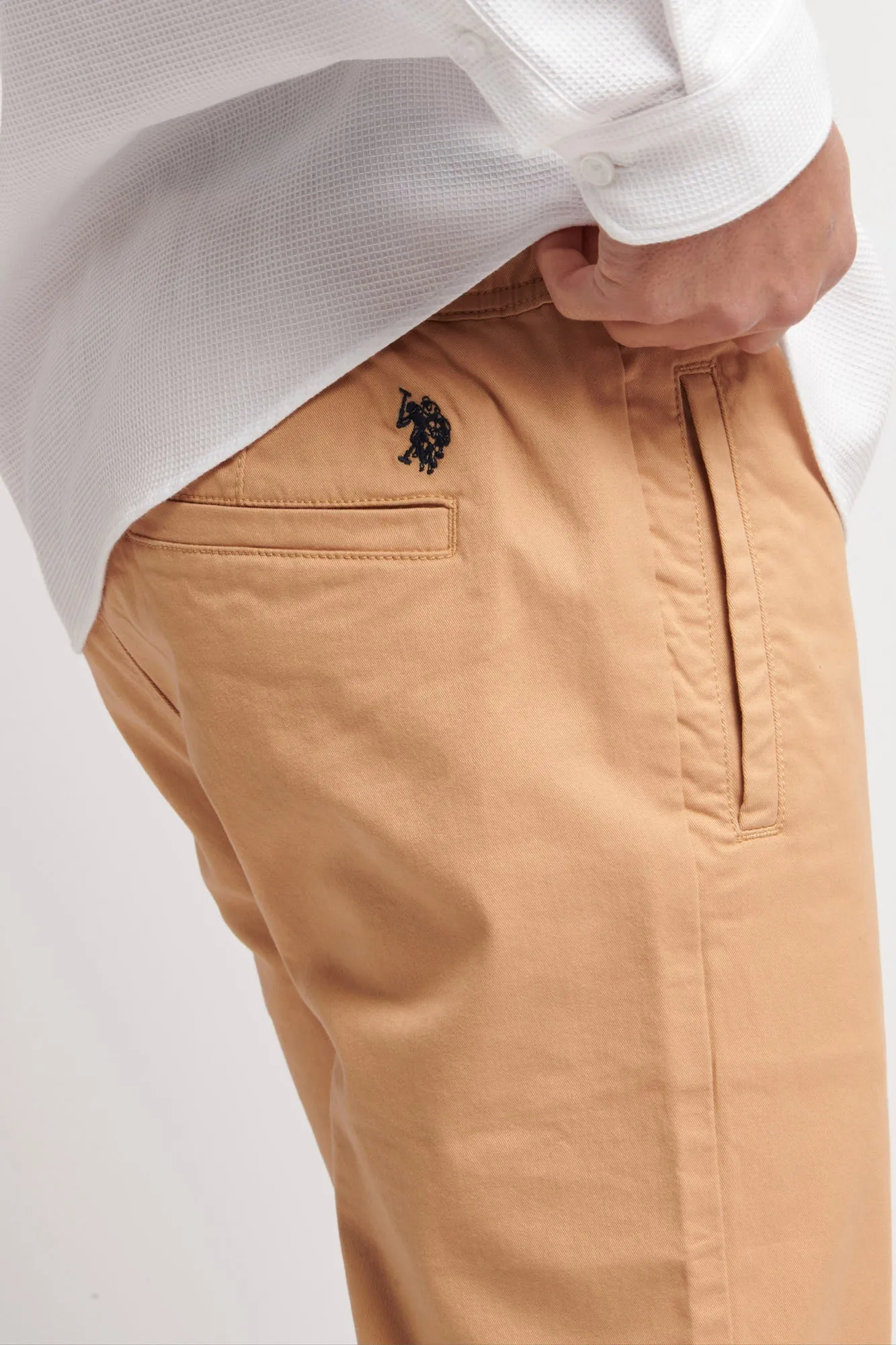 Mens Drawstring Waist Casual Trousers in Tan