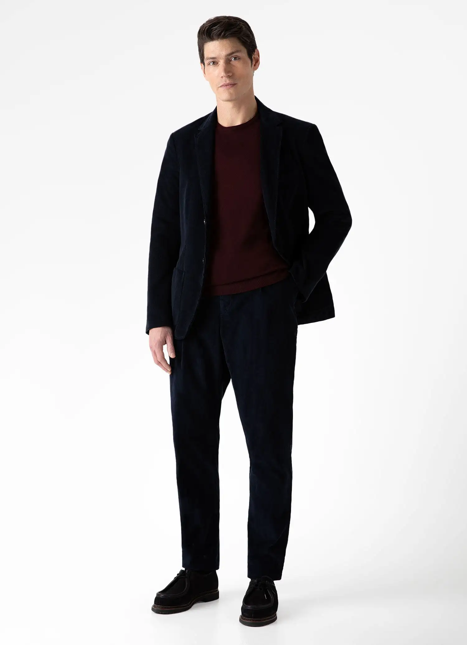 Men's Pleated Corduroy Trouser in Navy