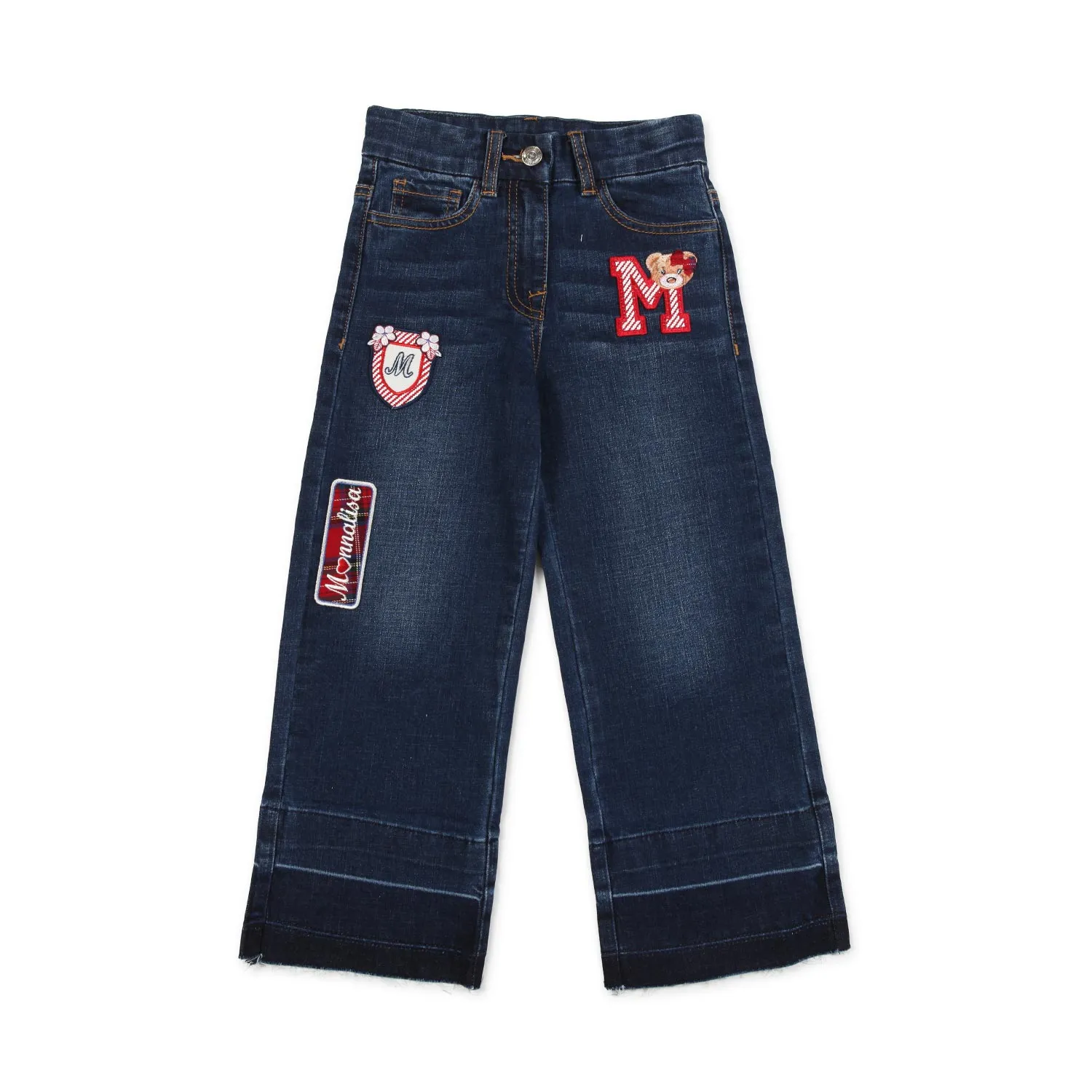 Monnalisa Dark Blue Jeans With Colored Patches For Girls