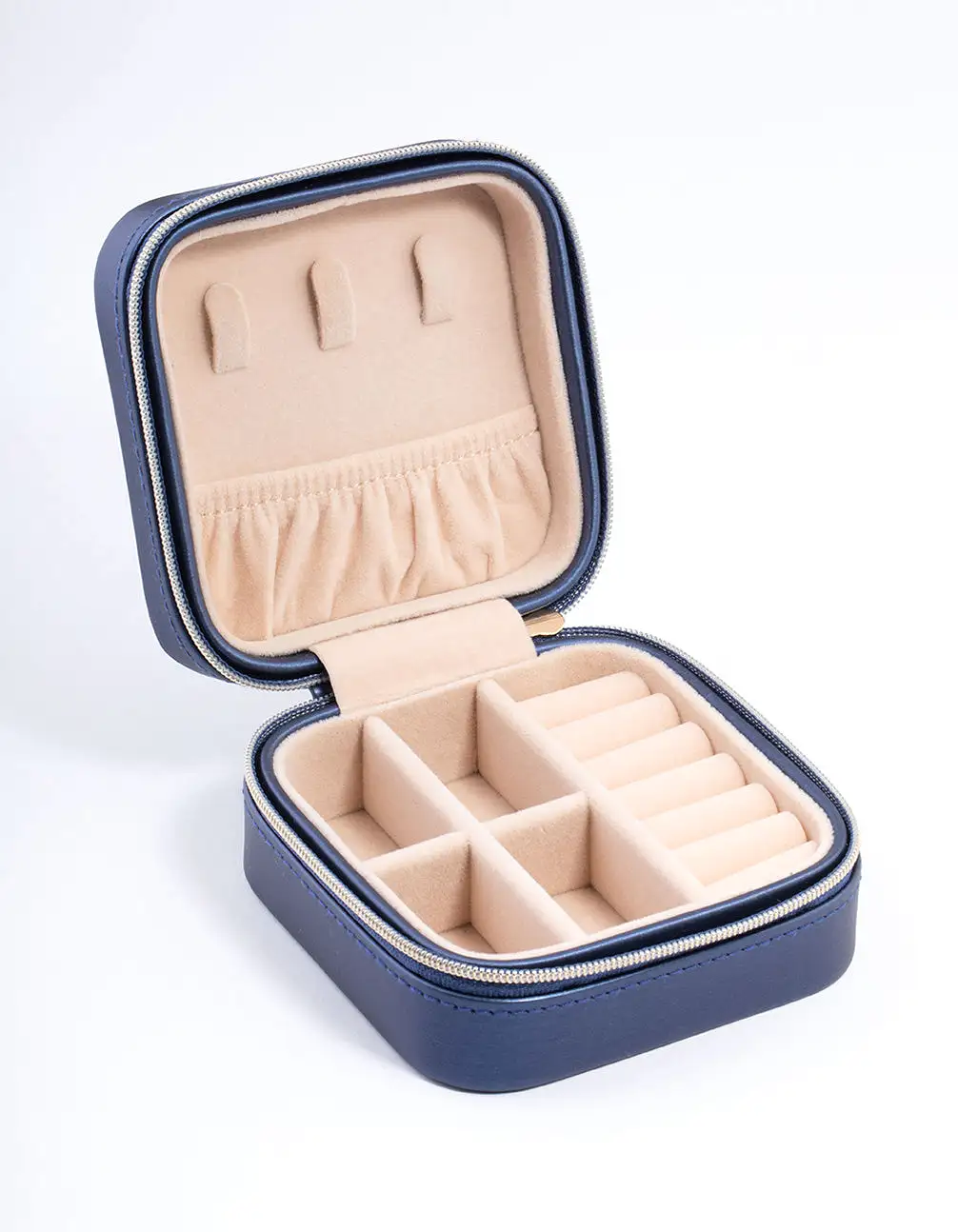 Navy Faux Leather Compact Jewellery Box