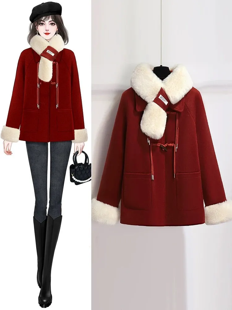 New Chinese style woolen coat for women in autumn and winter, high-end and super good-looking 2024 new quilted thickened short c