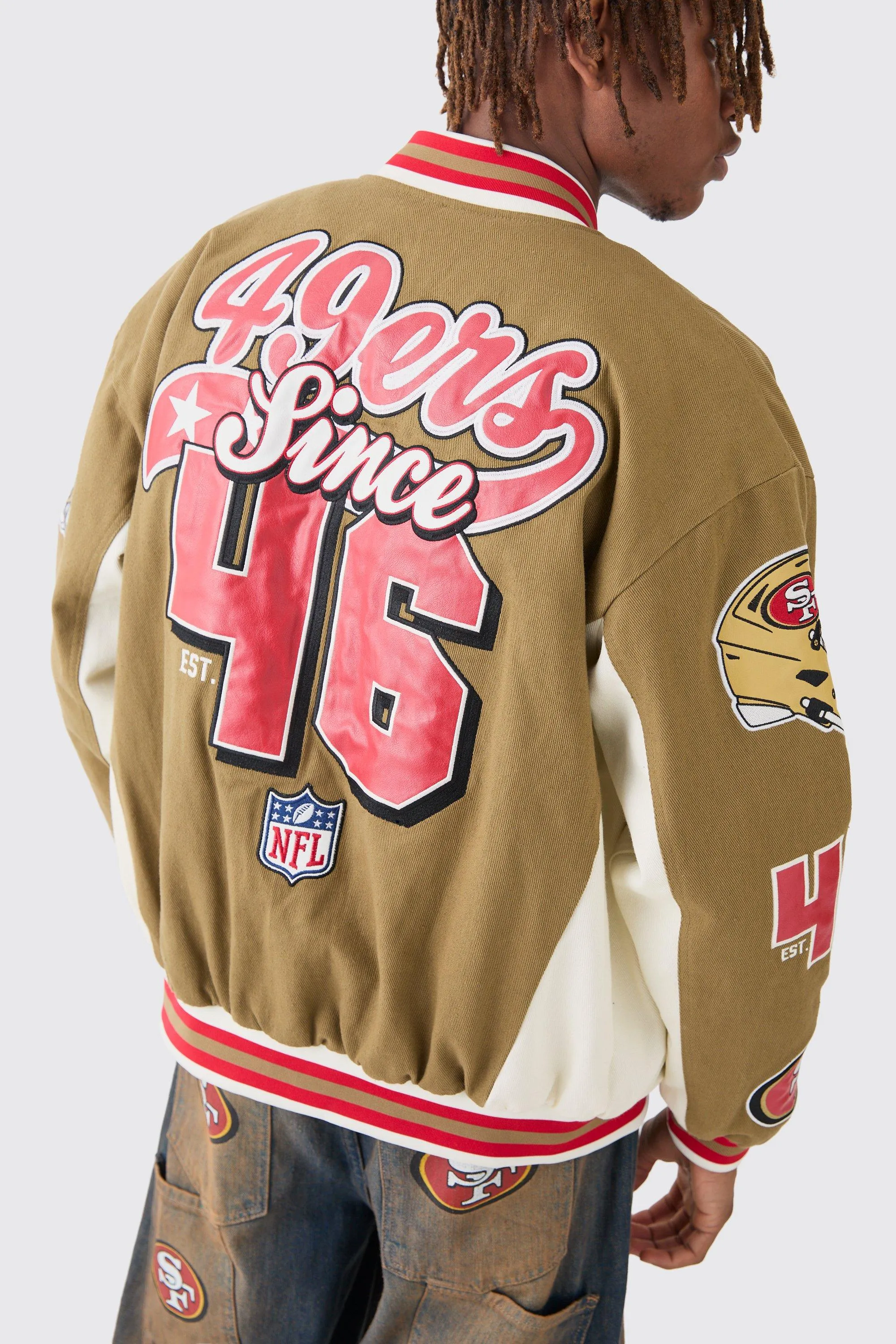 Nfl 49ers Varsity Pu Applique Jacket | boohooMAN UK