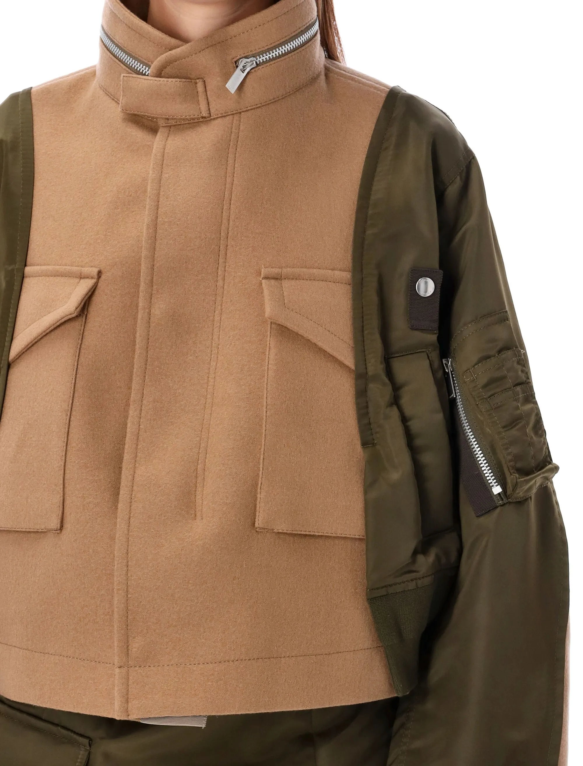 NYLON DETAIL BOMBER COAT