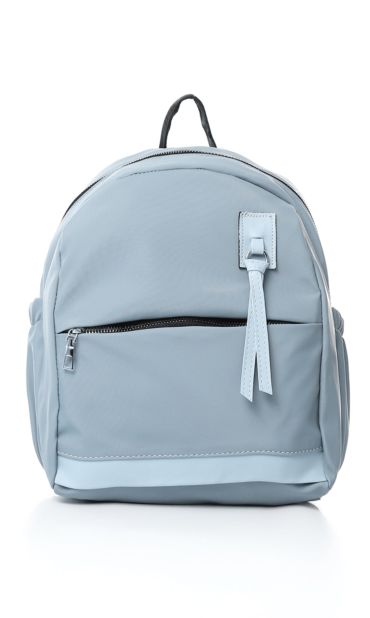 O181037 Solid Zipped Backpack With Outer Pocket - Baby Blue