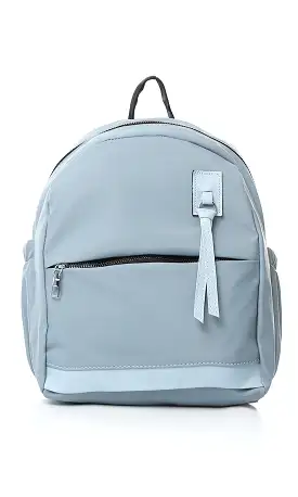 O181037 Solid Zipped Backpack With Outer Pocket - Baby Blue