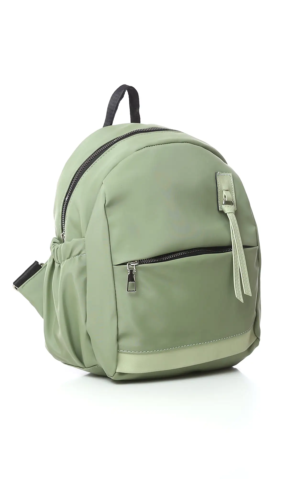 O181038 Solid Zipped Backpack With Outer Pocket - Olive