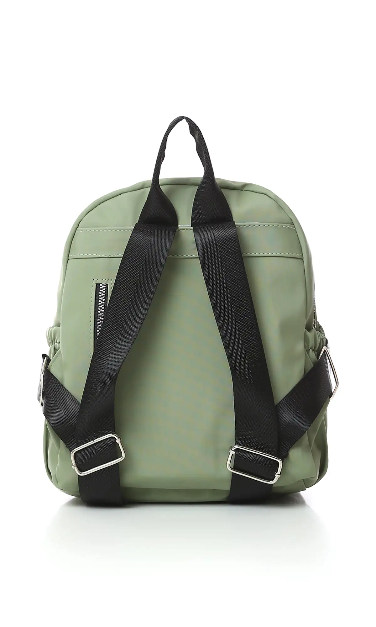 O181038 Solid Zipped Backpack With Outer Pocket - Olive