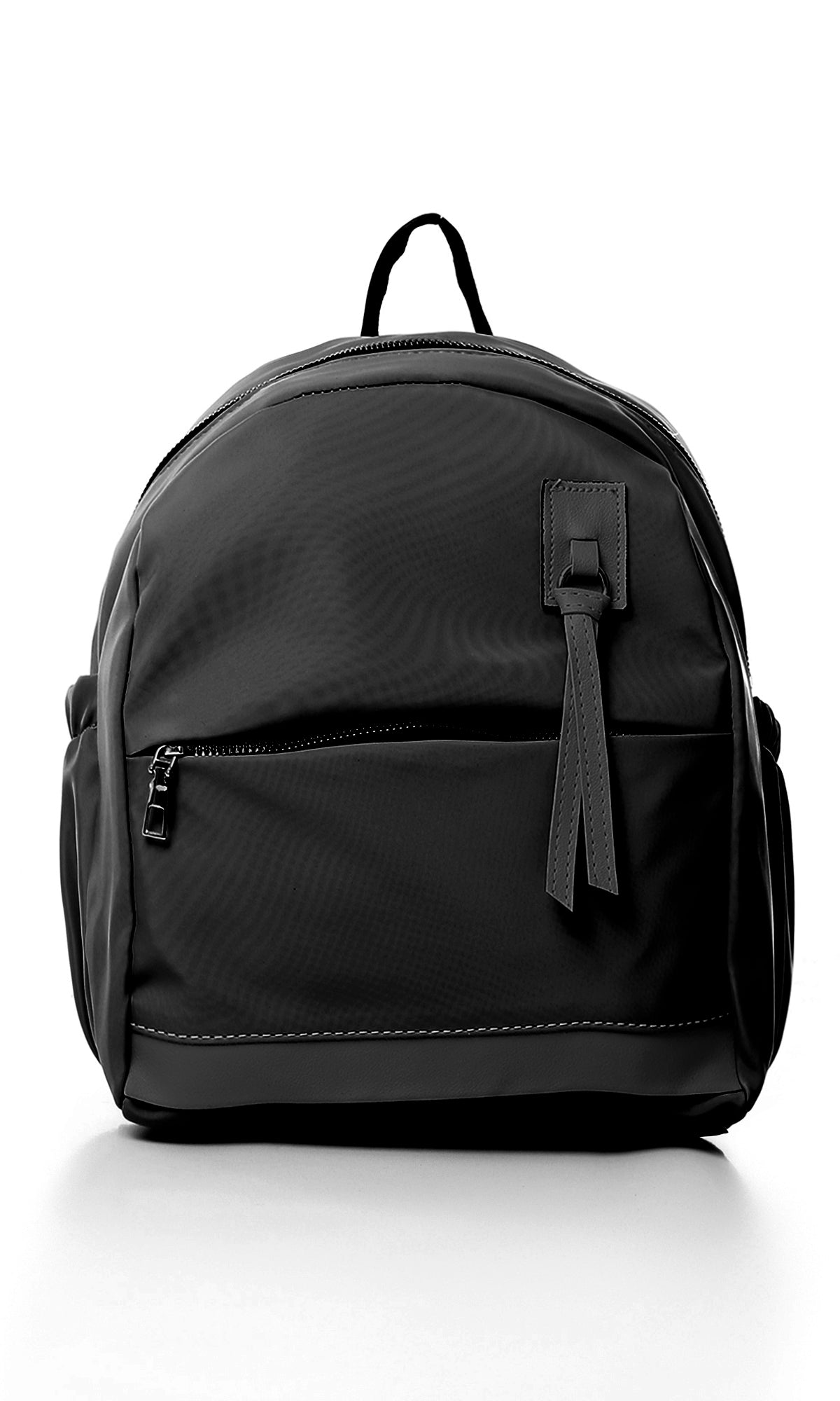 O181039 Solid Zipped Backpack With Outer Pocket - Black