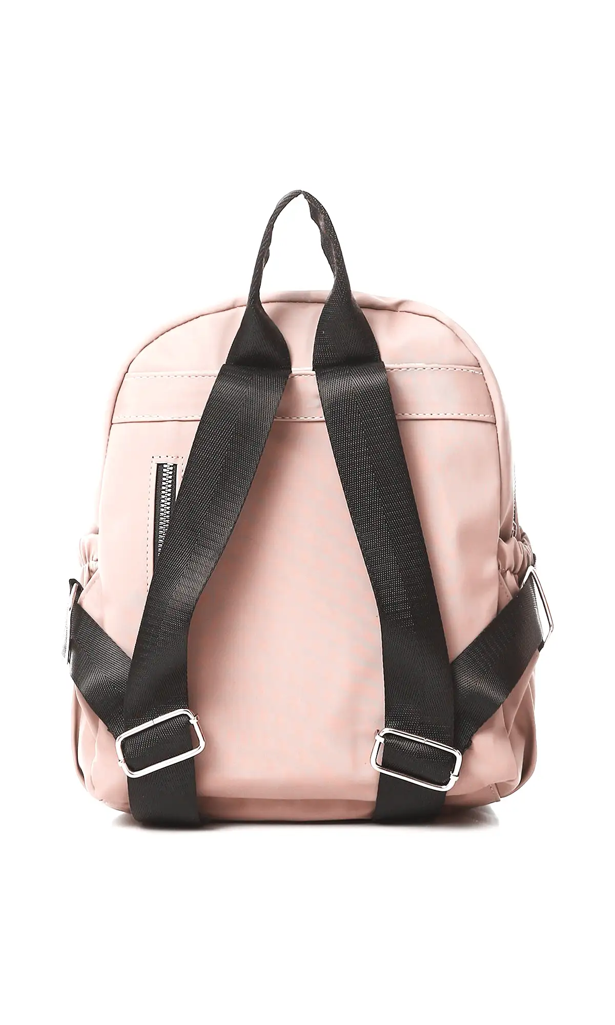 O181041 Solid Zipped Backpack With Outer Pocket - Nude Pink