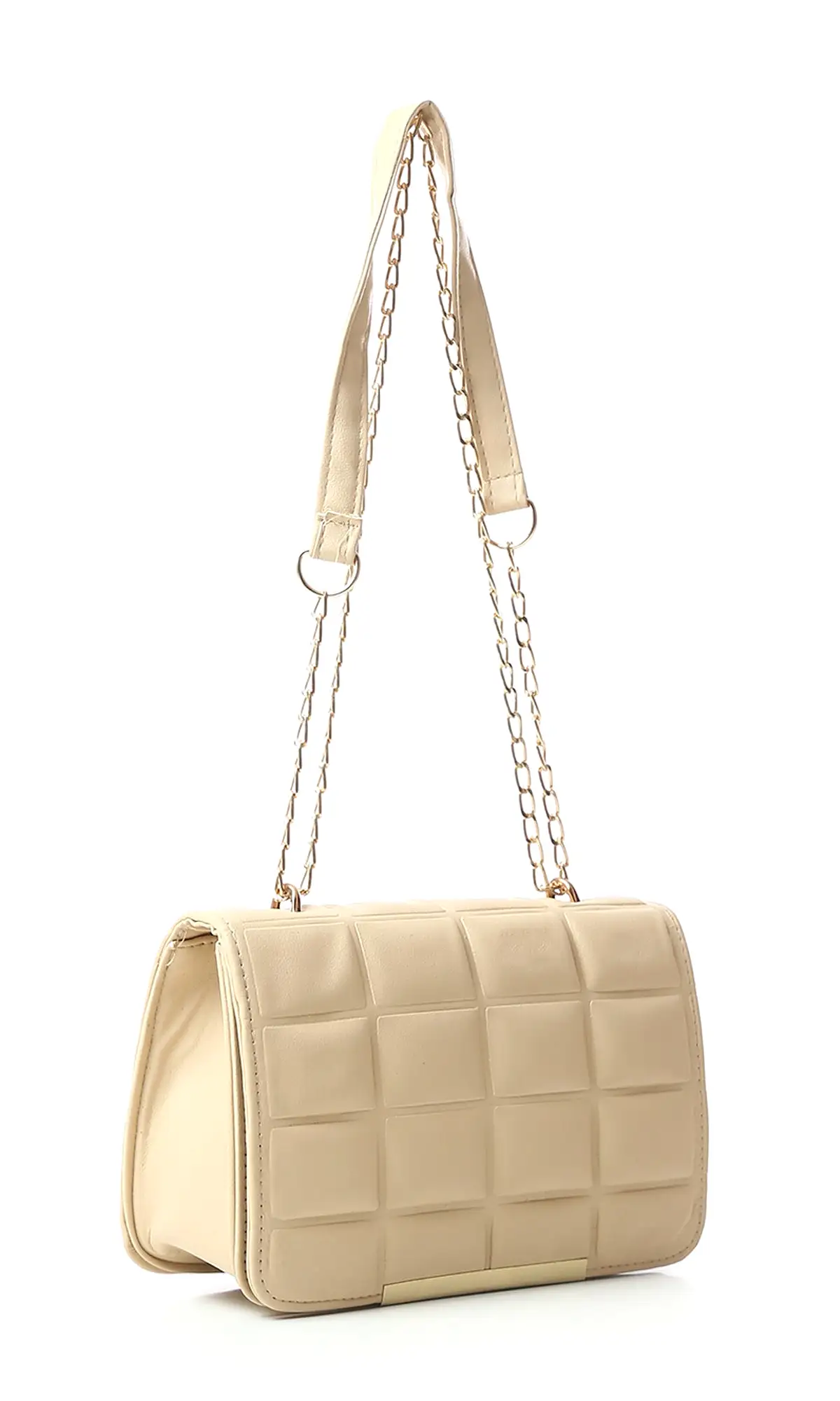 O181972 Blocks Cross-Body Bag With Chain Handle - Beige