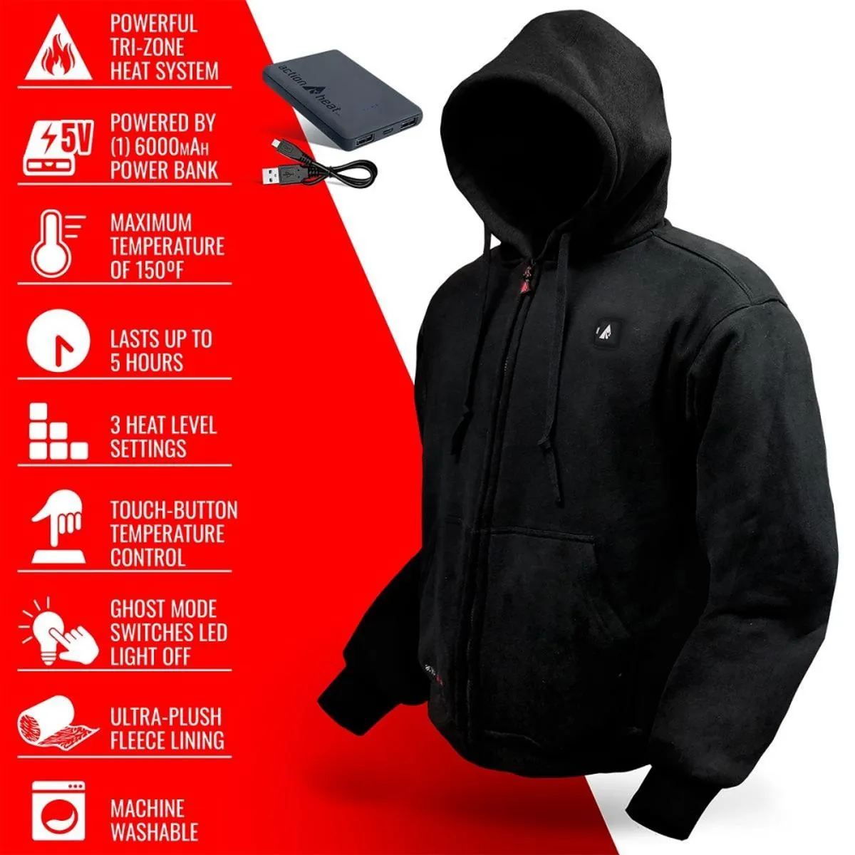 Open Box ActionHeat 5V Battery Heated Hoodie Sweatshirt