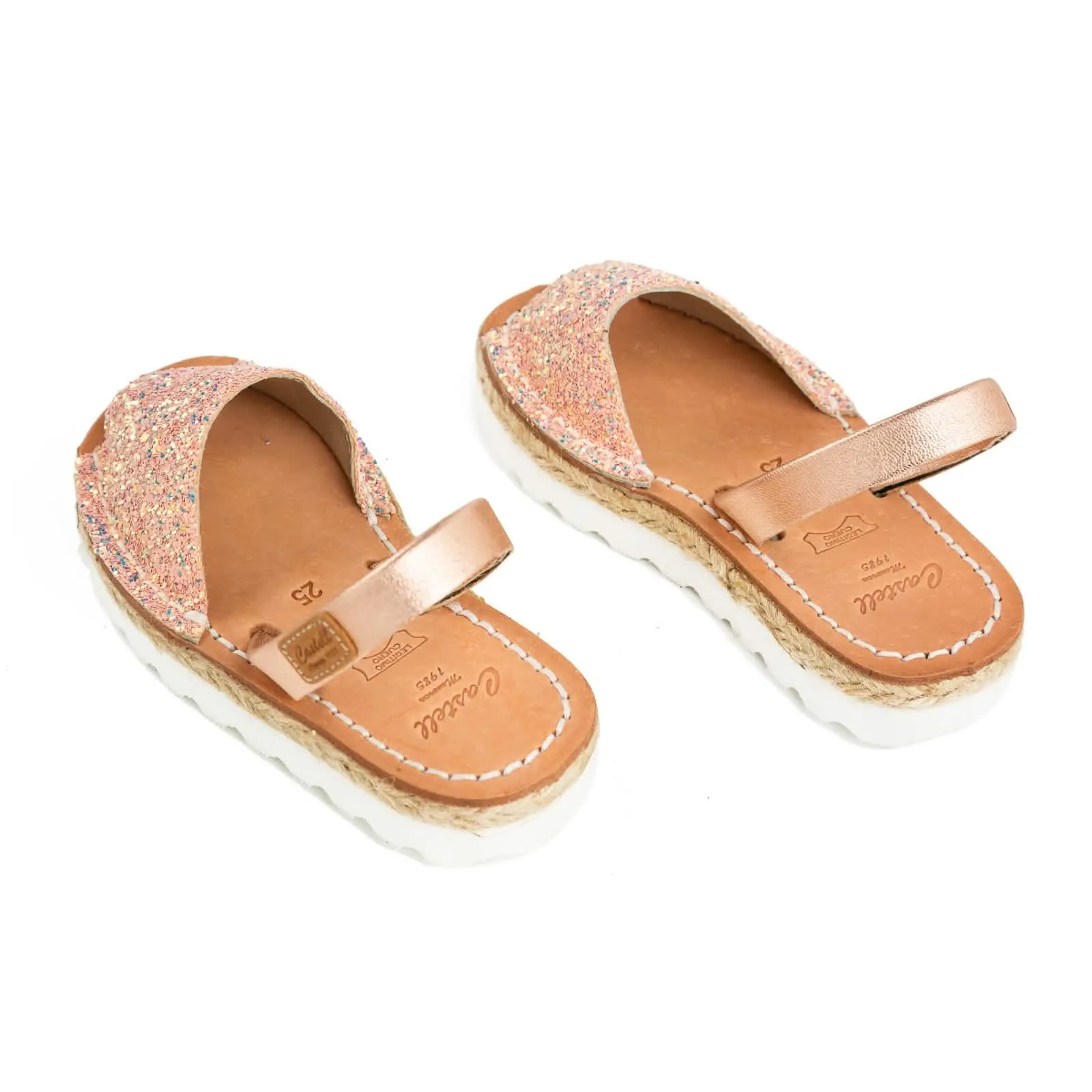 Open Toe Glitter Menorcan Sandal In Leather For Kids - Roma 1886R Strech