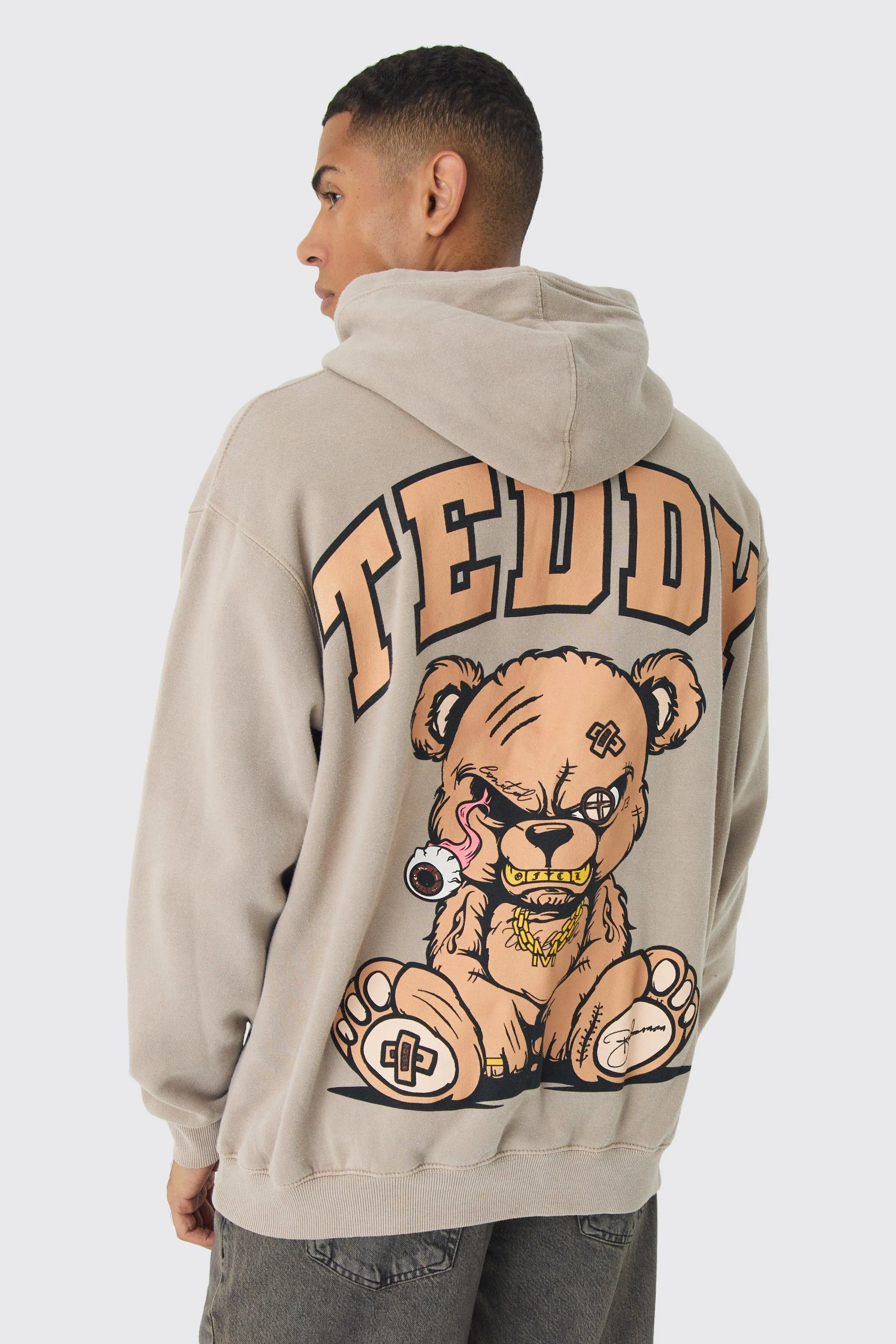 Oversized Evil Teddy Large Scale Print Hoodie