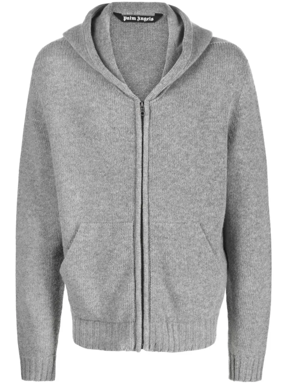 Palm Angels Curved Logo Zip Up Hoodie Grey | Luxury and style at your fingertips