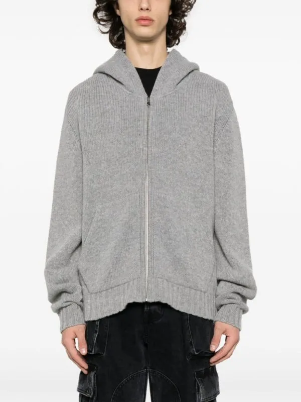 Palm Angels Curved Logo Zip Up Hoodie Grey | Luxury and style at your fingertips