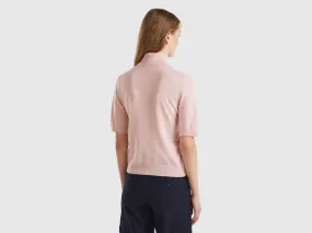 Pastel pink short sleeve turtleneck in cashmere blend - Pastel Pink | Benetton