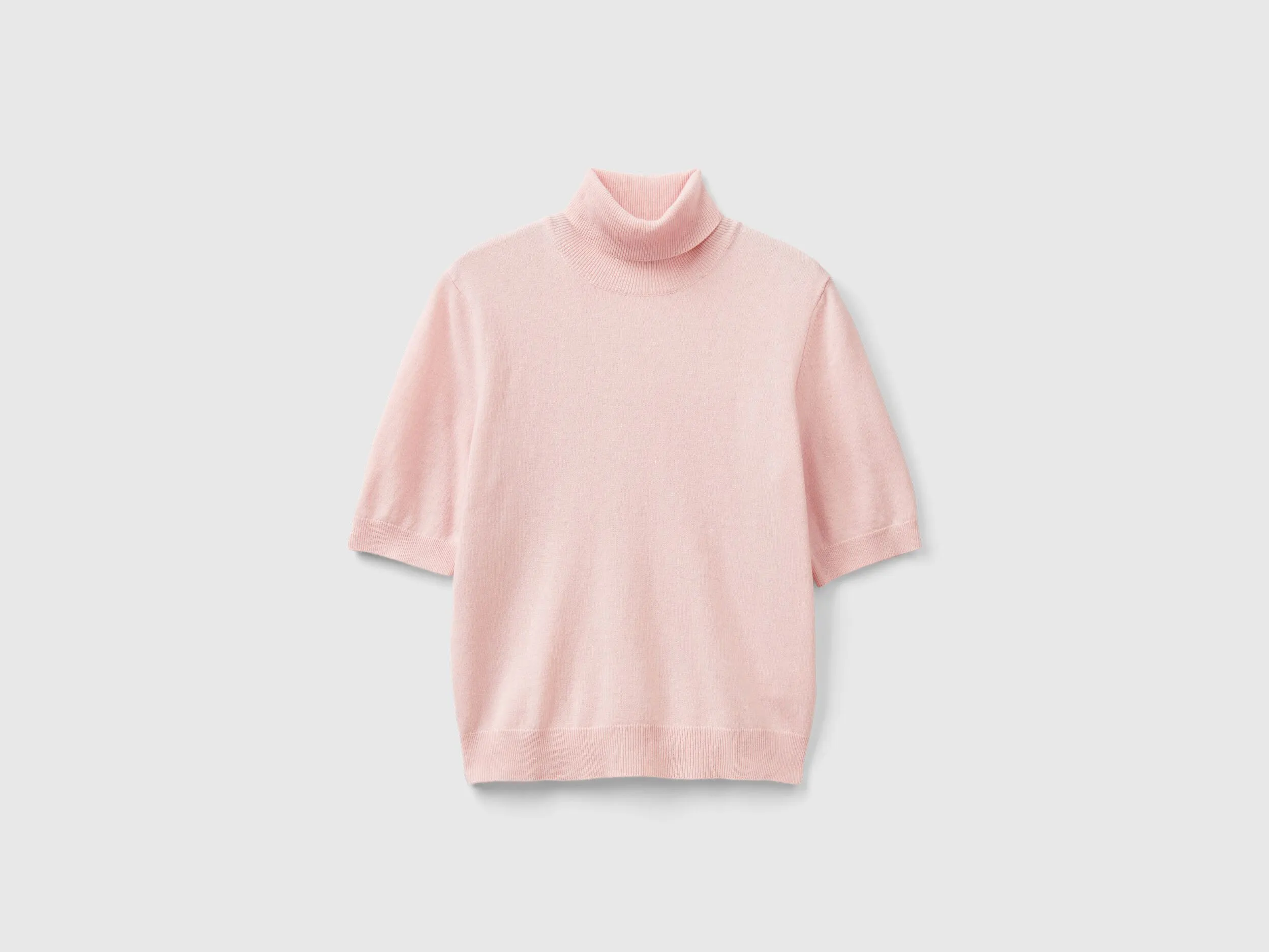 Pastel pink short sleeve turtleneck in cashmere blend - Pastel Pink | Benetton