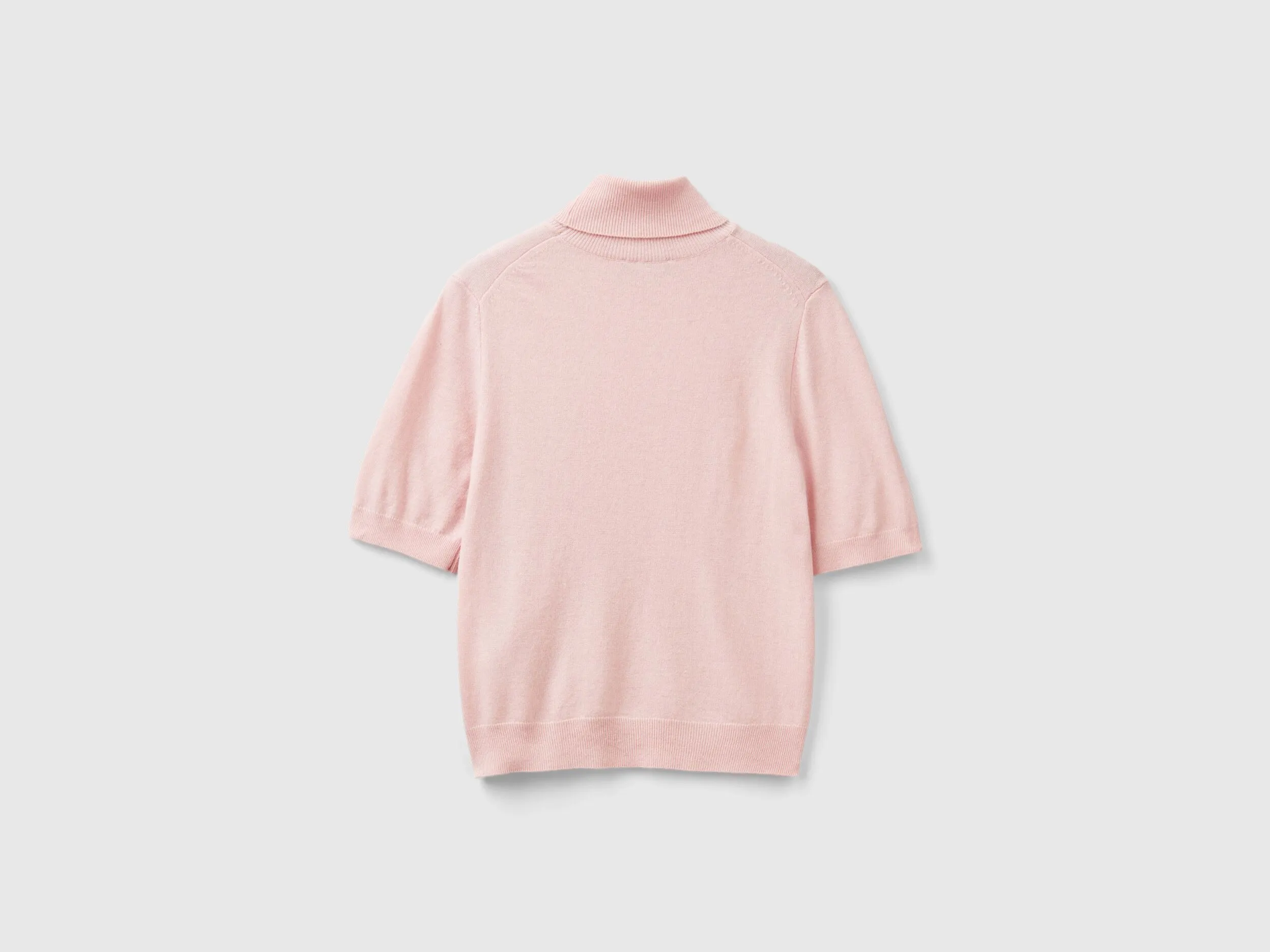 Pastel pink short sleeve turtleneck in cashmere blend - Pastel Pink | Benetton