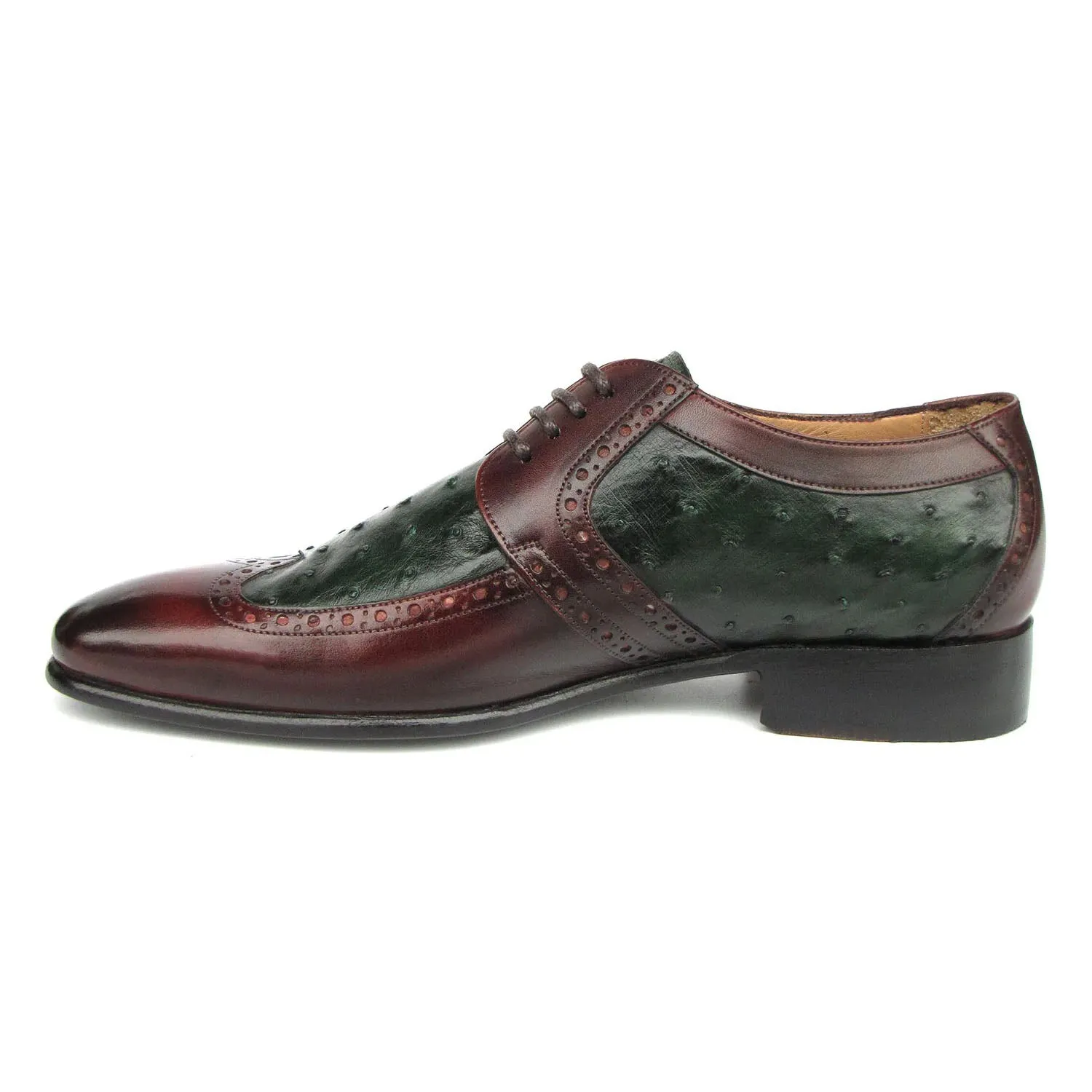 Paul Parkman 956GB57 Men's Shoes Green & Brown Ostrich / Calf-Skin Leather Derby Oxfords (PM6401)