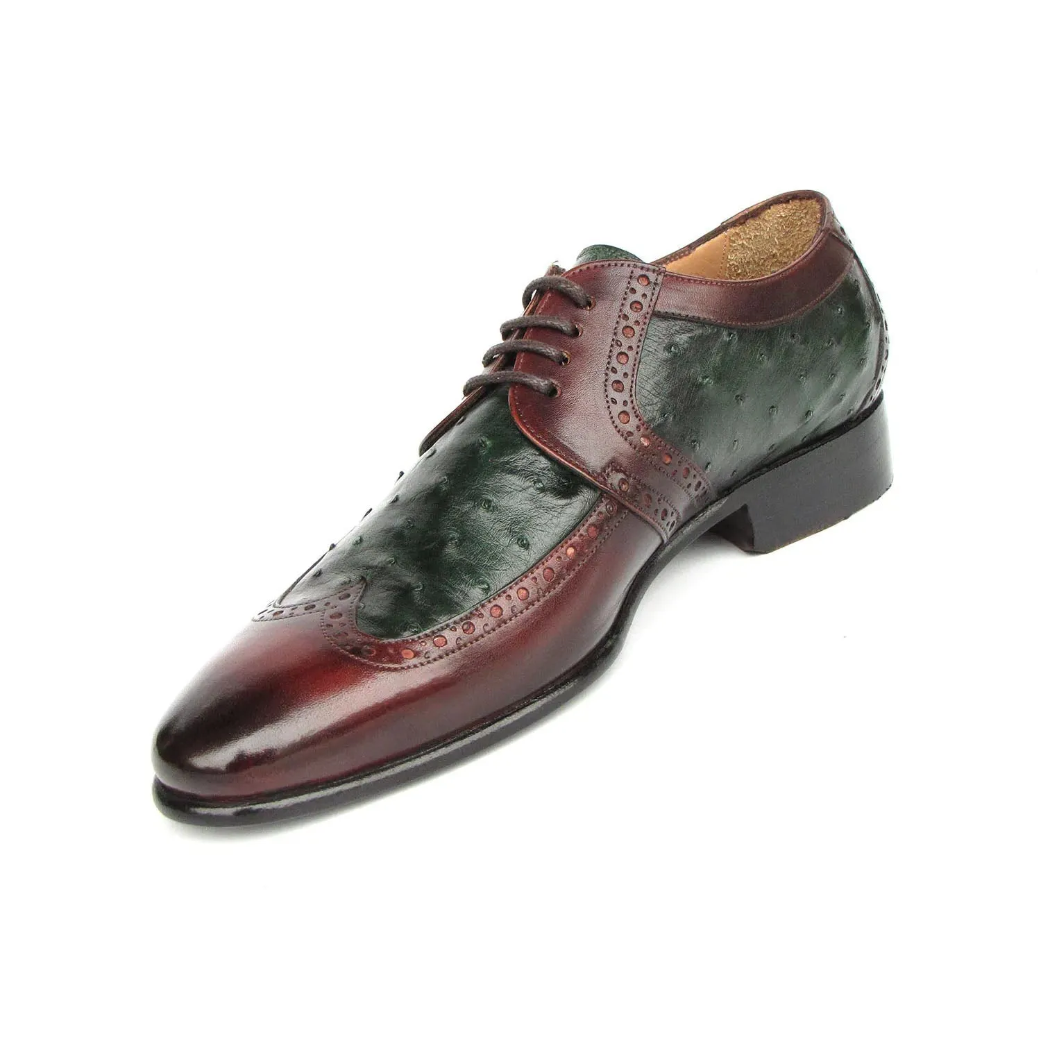 Paul Parkman 956GB57 Men's Shoes Green & Brown Ostrich / Calf-Skin Leather Derby Oxfords (PM6401)