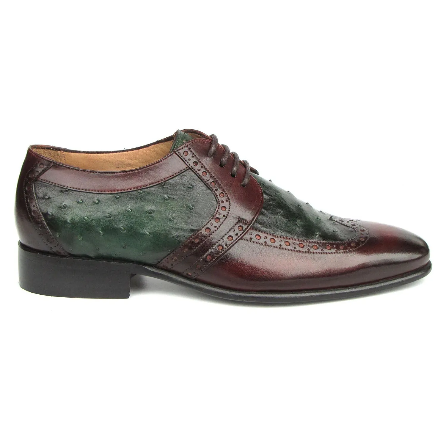 Paul Parkman 956GB57 Men's Shoes Green & Brown Ostrich / Calf-Skin Leather Derby Oxfords (PM6401)