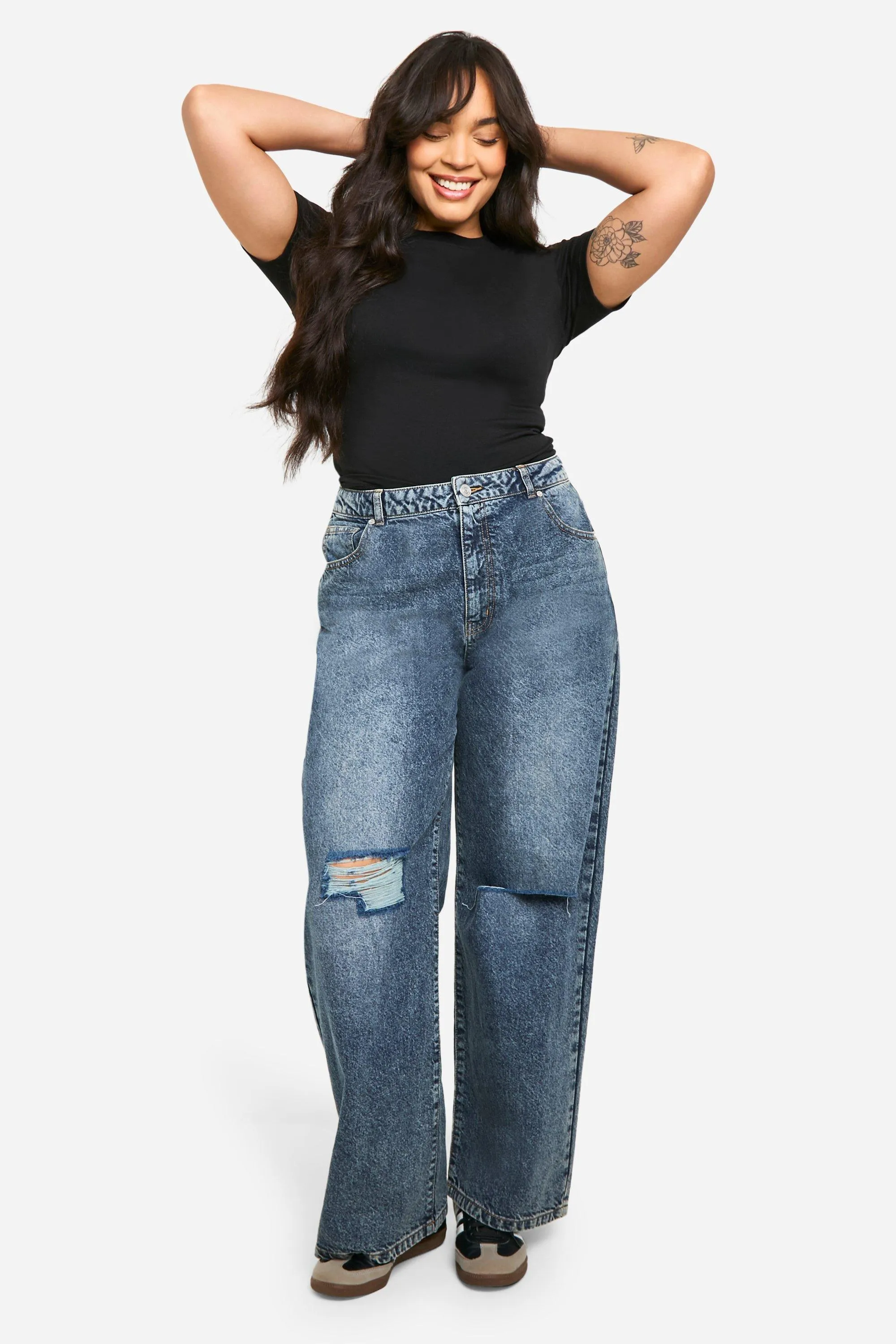 Plus Basics Ripped Knee Boyfriend Jeans