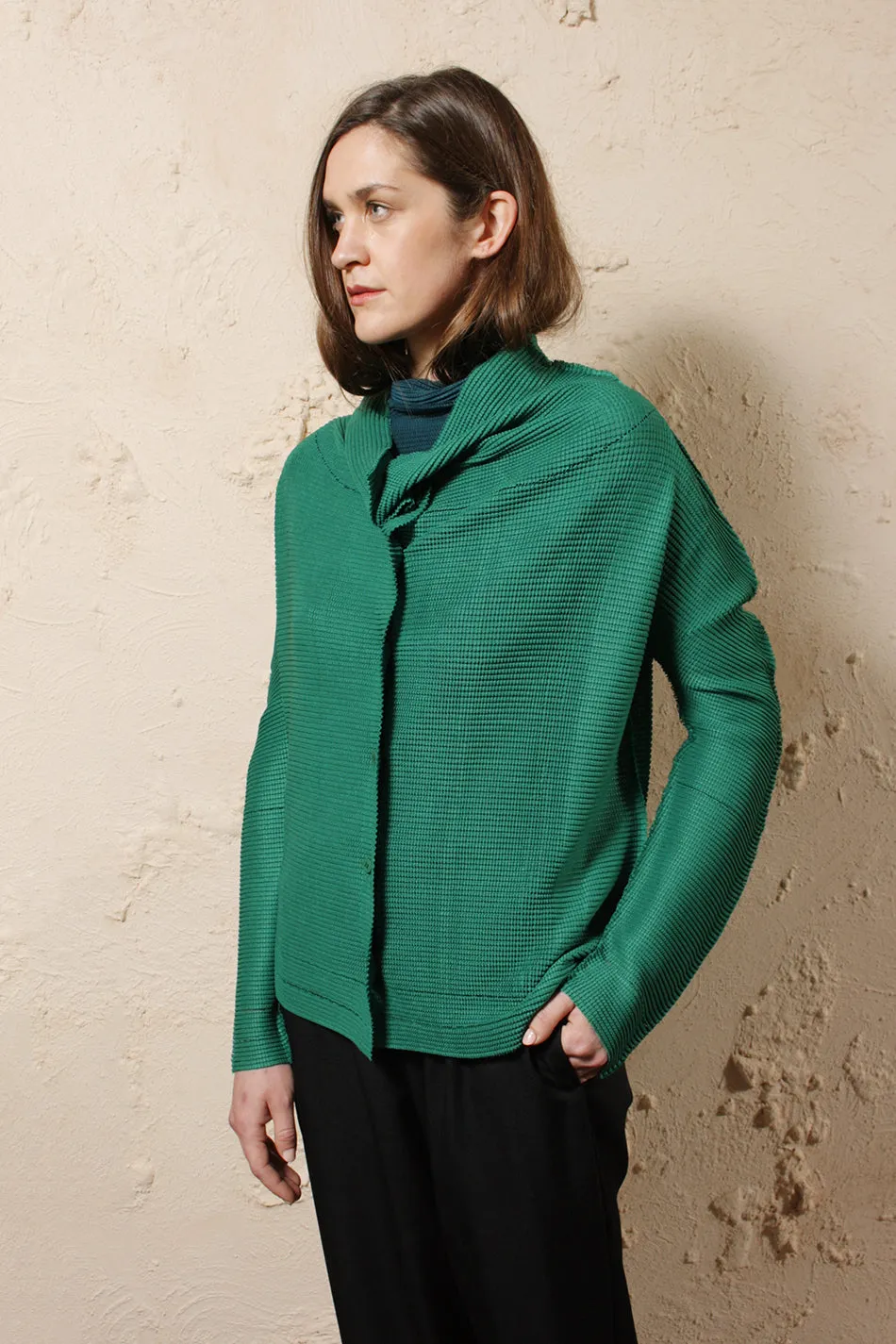 Relaxed Micro Pleat Cardigan Green