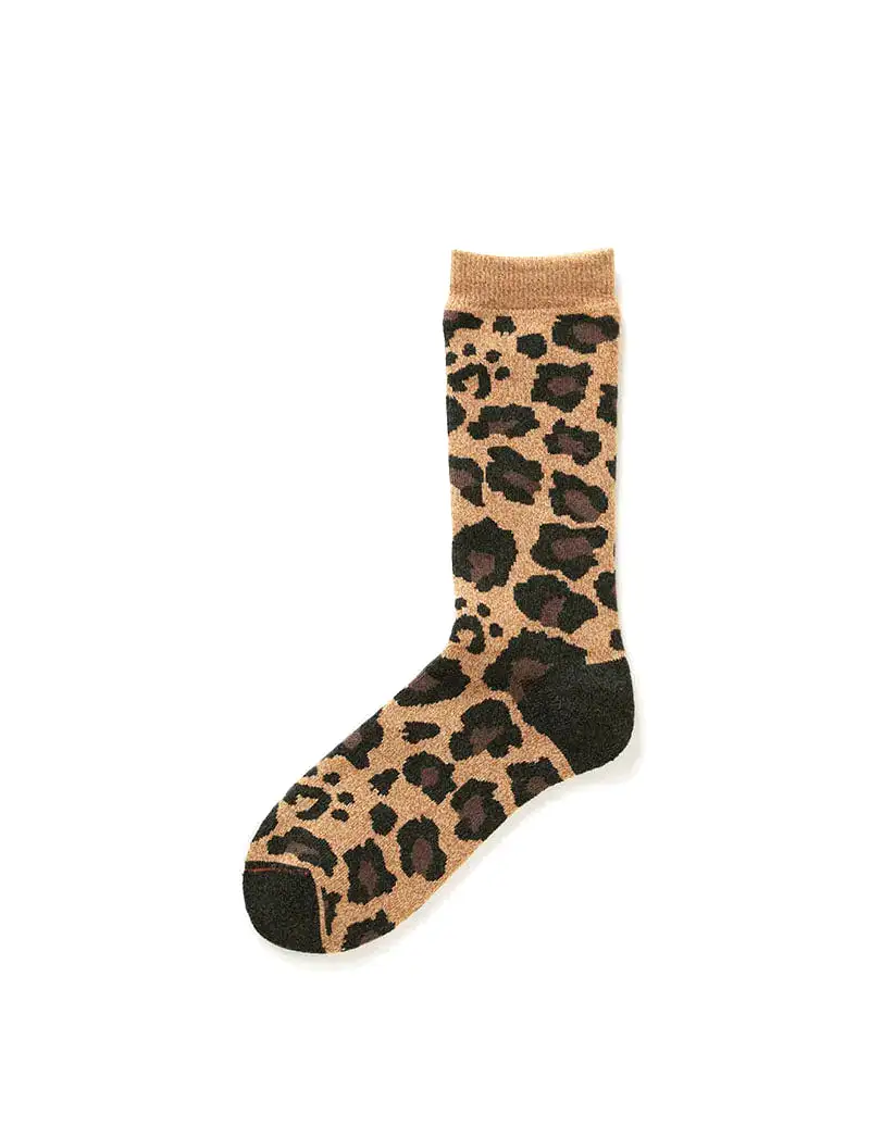 RoToTo Pile Leopard Crew Socks Dark Beige