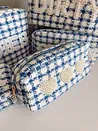 Royal Blue Plaid Medium - White Hearts