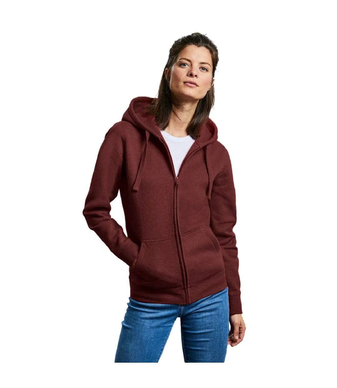 Russell Womens/Ladies Authentic Zipped Hoodie (Burgundy Melange) - UTBC4620