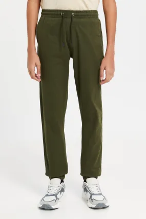 Senior Boys Olive Pull On Casual Trousers