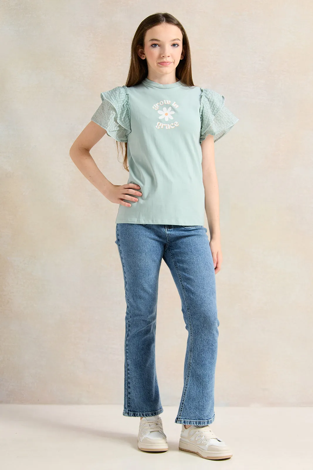 Senior Girls Blue Flared Jeans