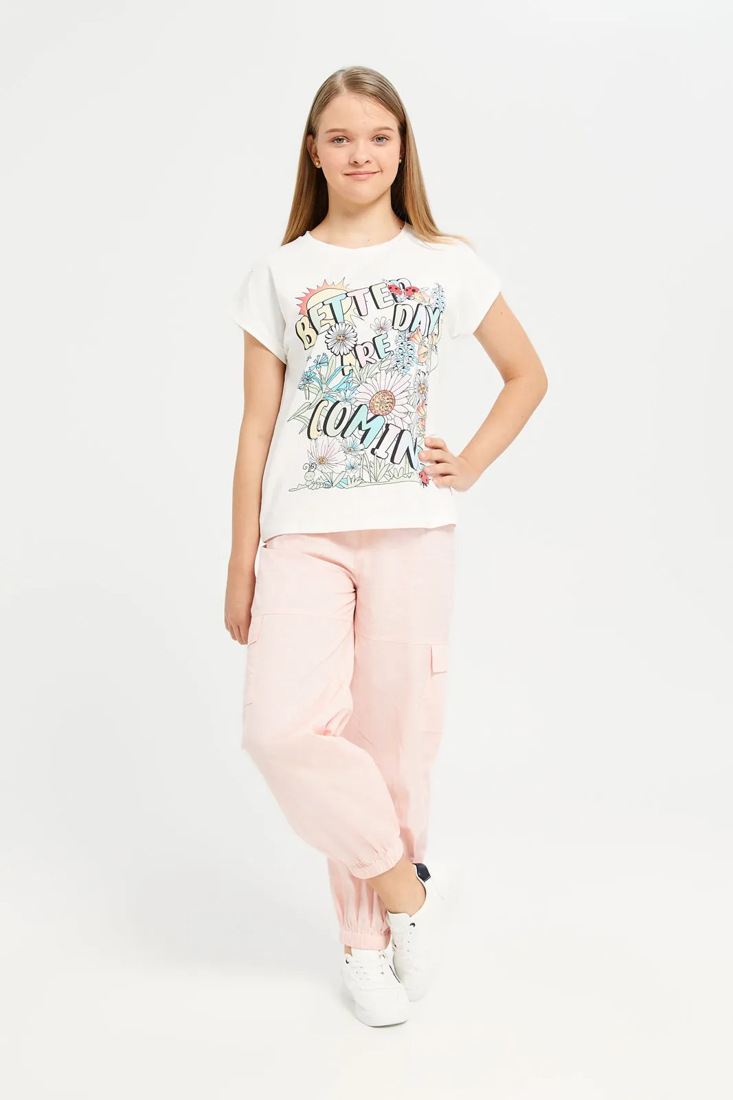 Senior Girls Pink Cargo Casual Trousers