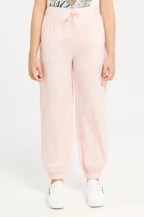 Senior Girls Pink Cargo Casual Trousers