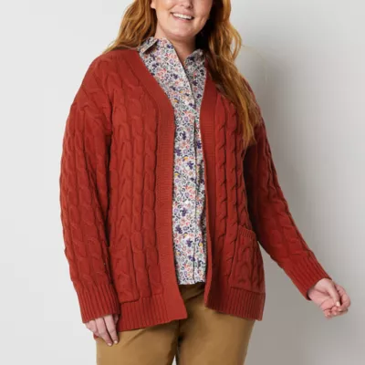 St. John's Bay Plus Womens Long Sleeve Open Front Cardigan