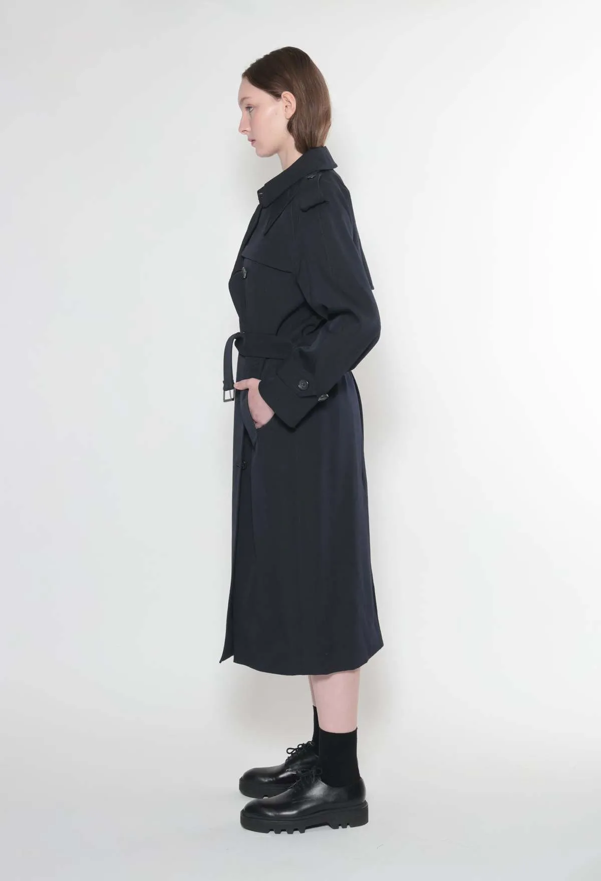 STELLA Wool Trench Coat - Navy