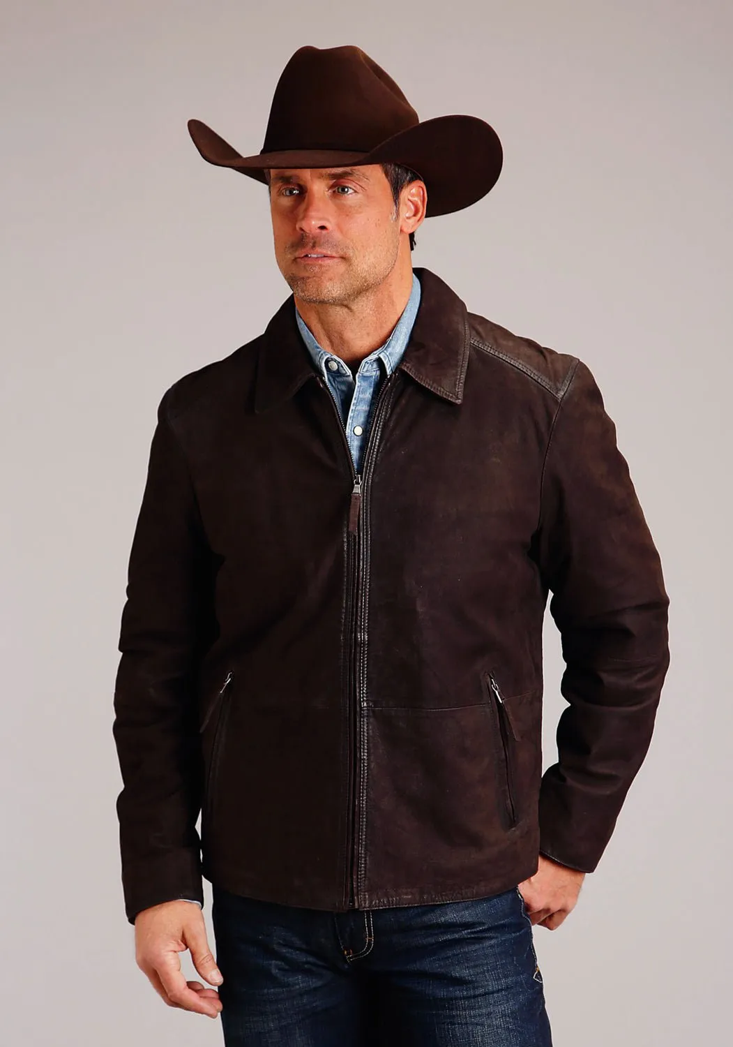 Stetson Mens Welt Pockets Brown Suede Leather Jacket