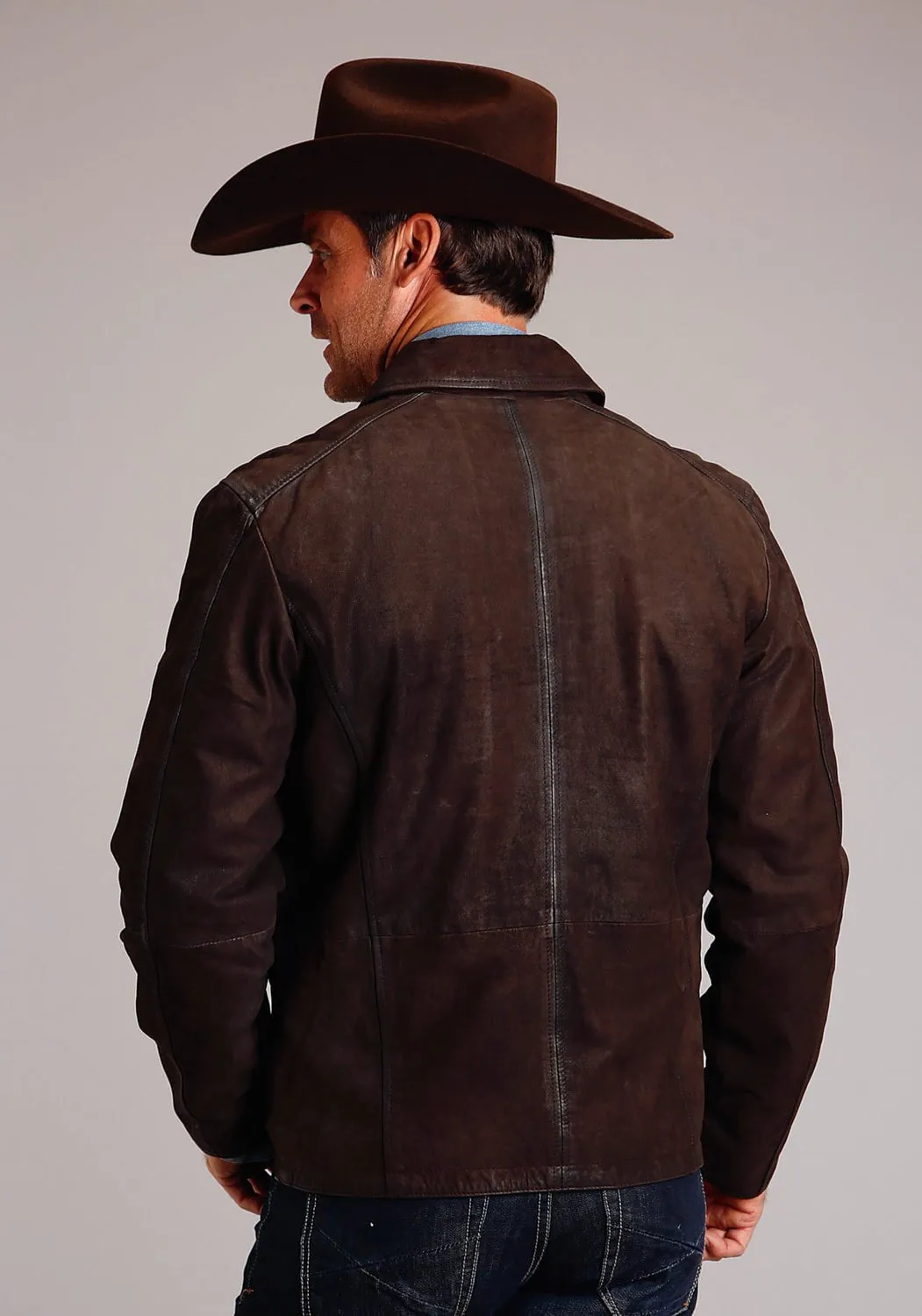 Stetson Mens Welt Pockets Brown Suede Leather Jacket