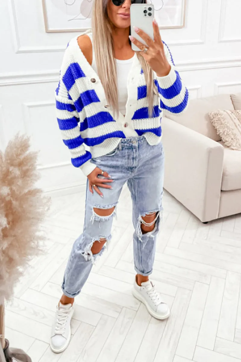 Stripe Color Block Button Cardigan