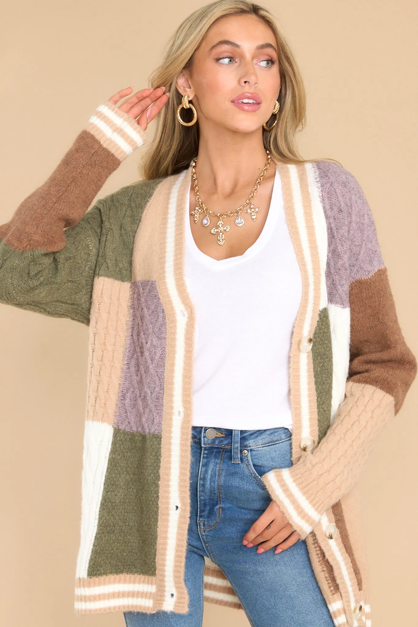 Stunning Significance Green Colorblock Cardigan