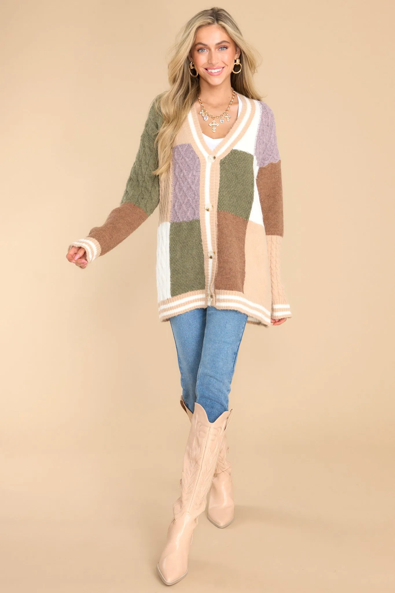 Stunning Significance Green Colorblock Cardigan