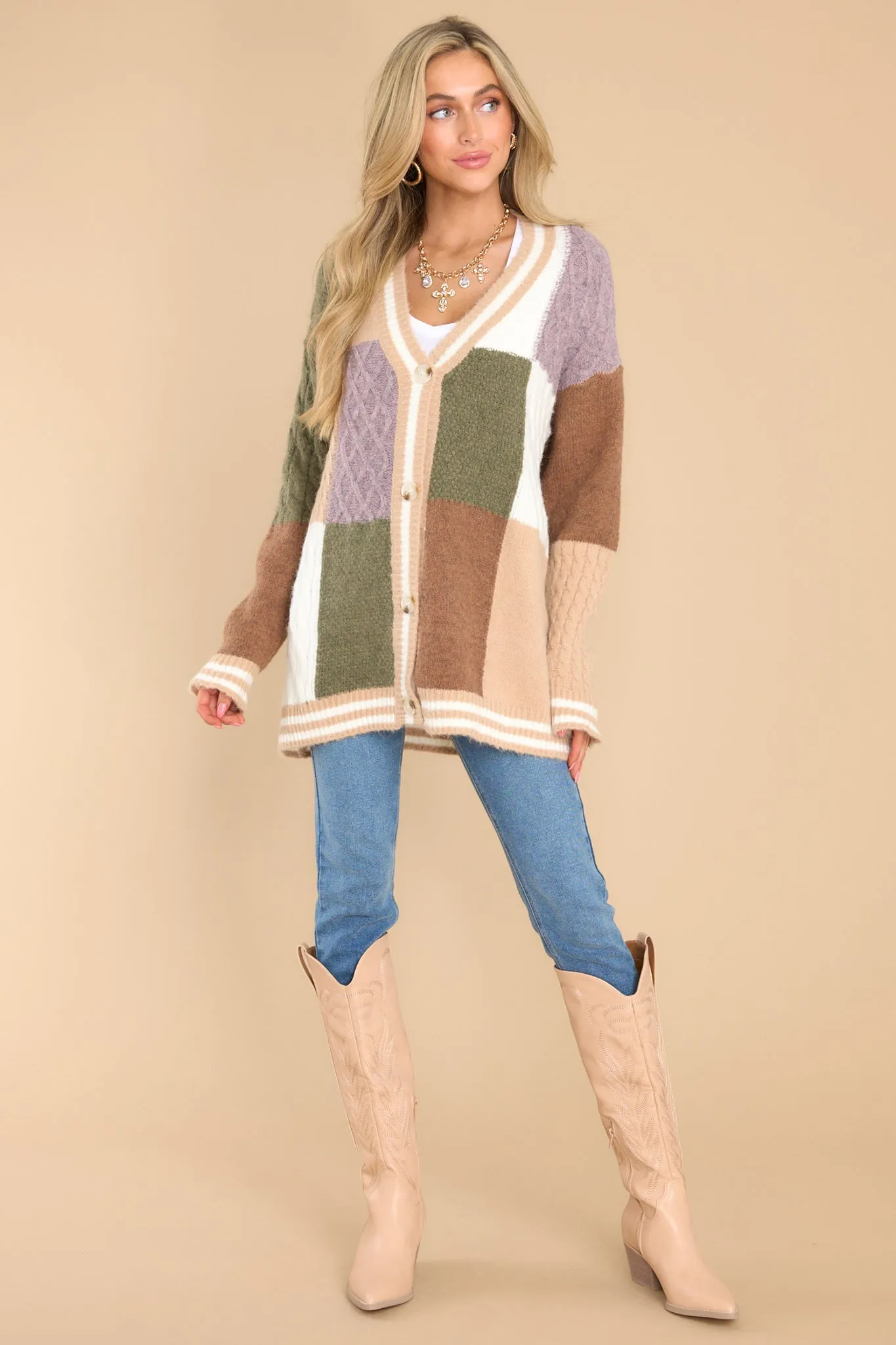 Stunning Significance Green Colorblock Cardigan