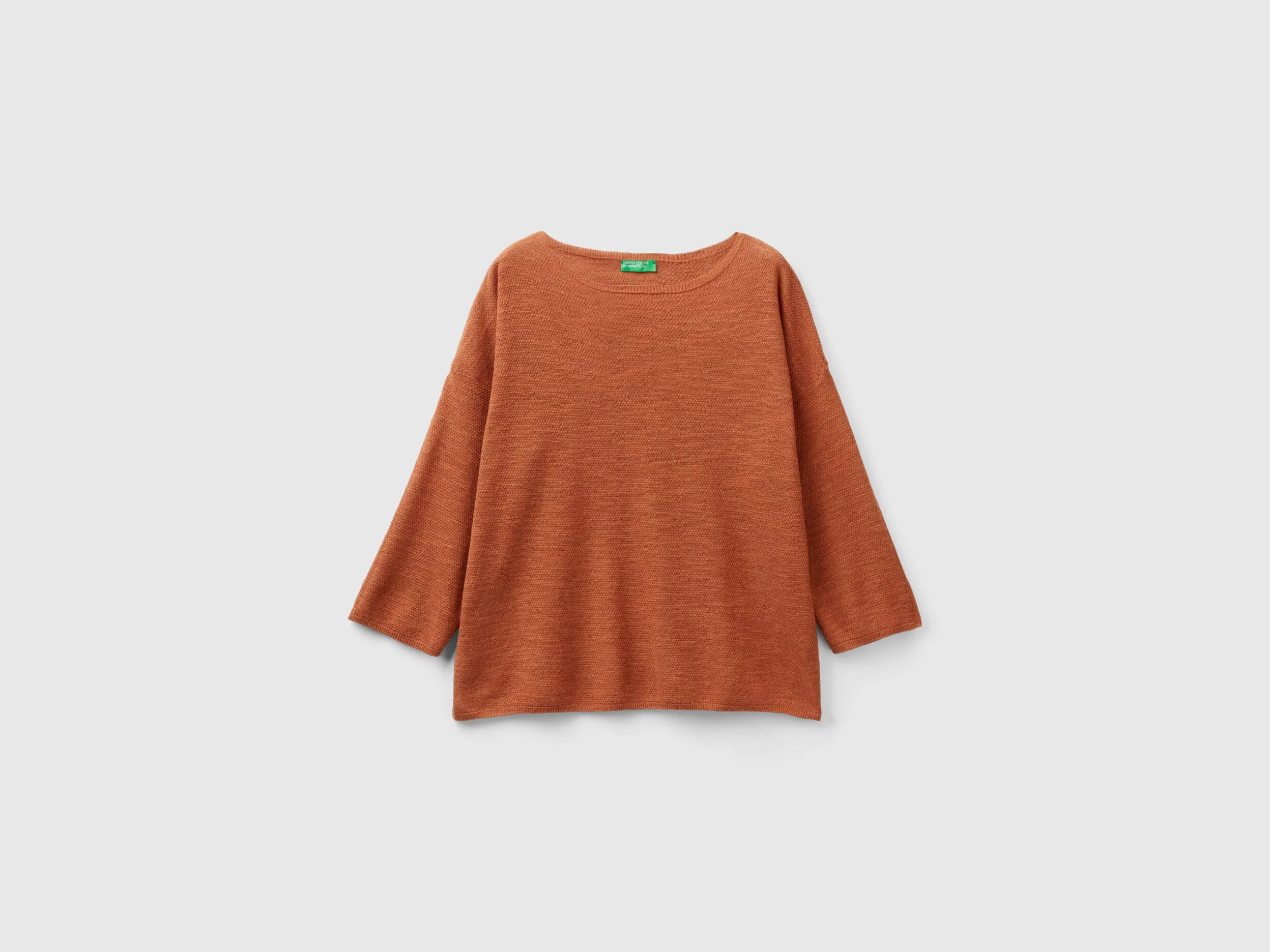 Sweater in linen blend with 3/4 sleeves - Brown | Benetton