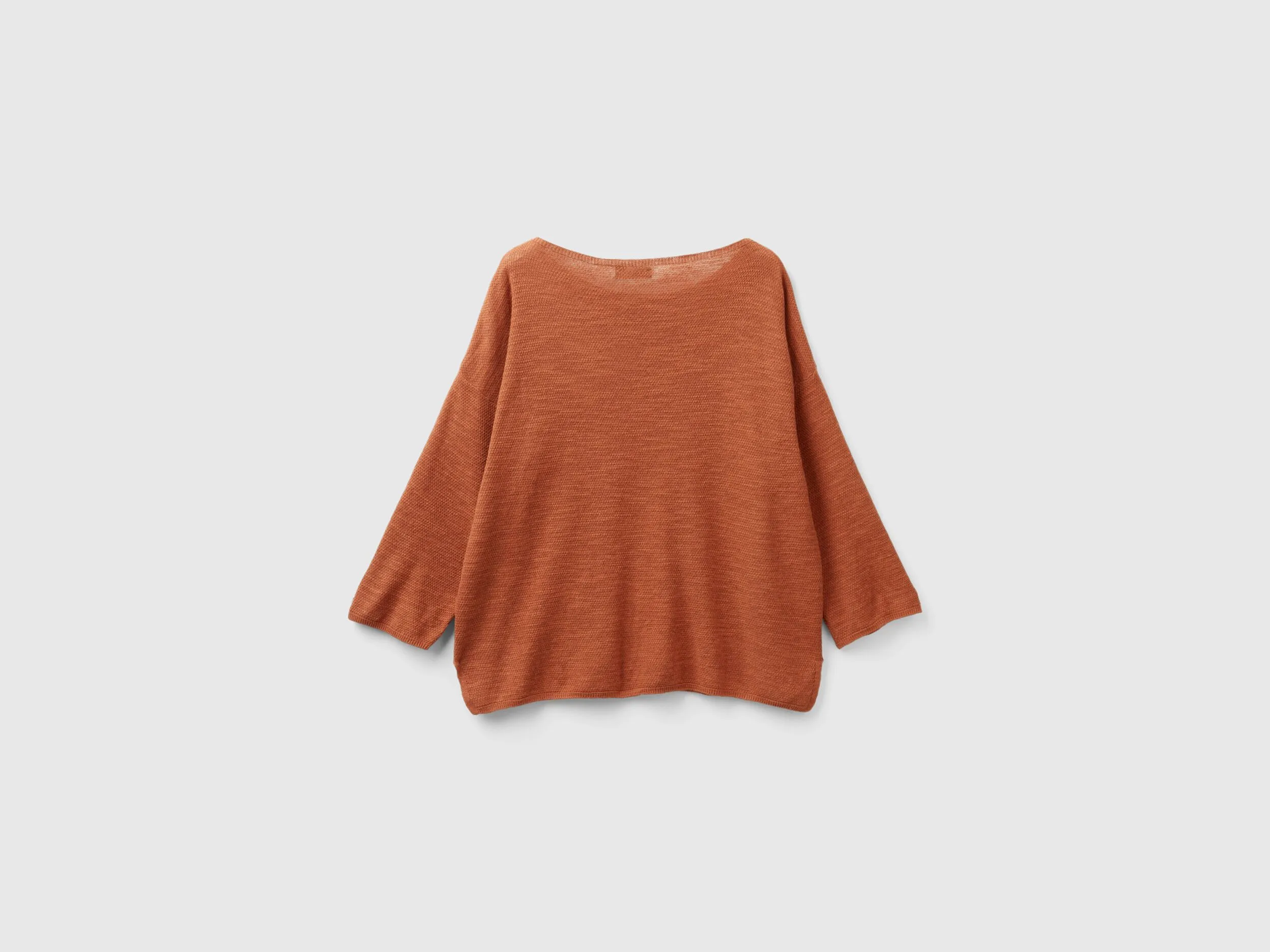 Sweater in linen blend with 3/4 sleeves - Brown | Benetton