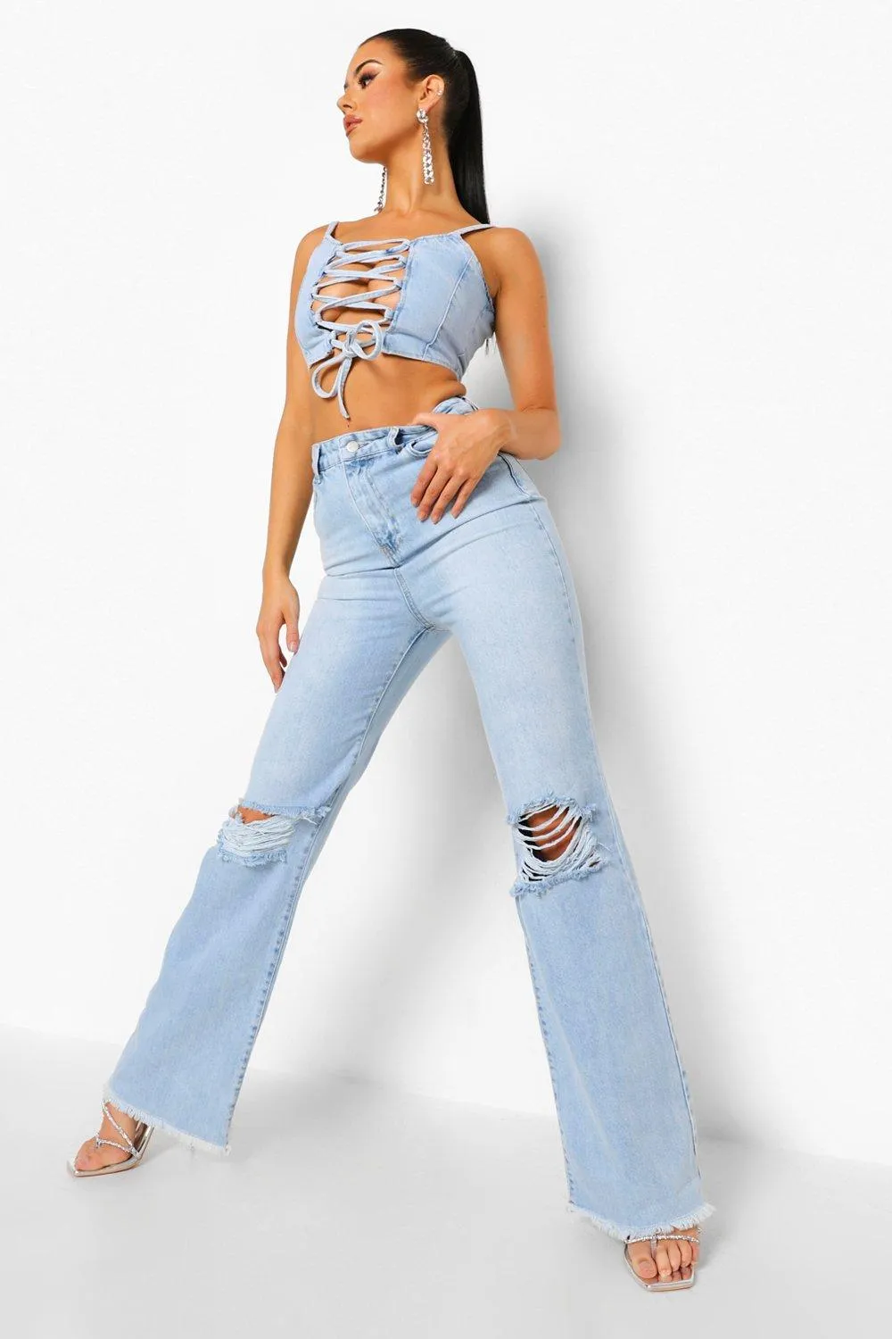 Tall Basic Stretch Rip Knee Flare Jeans